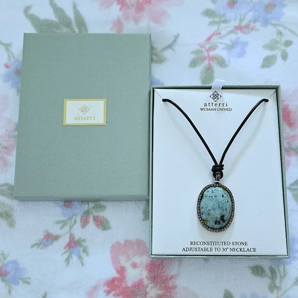 Atterri🛬 Reconstituted Stone on a Black🖤 Waxed Cord Necklace - NIB - Picture 2 of 16